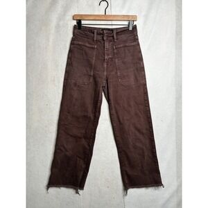 Just Black Denim Wide Leg Utility Jeans Brown Raw Hem High Rise BP353J Size 27